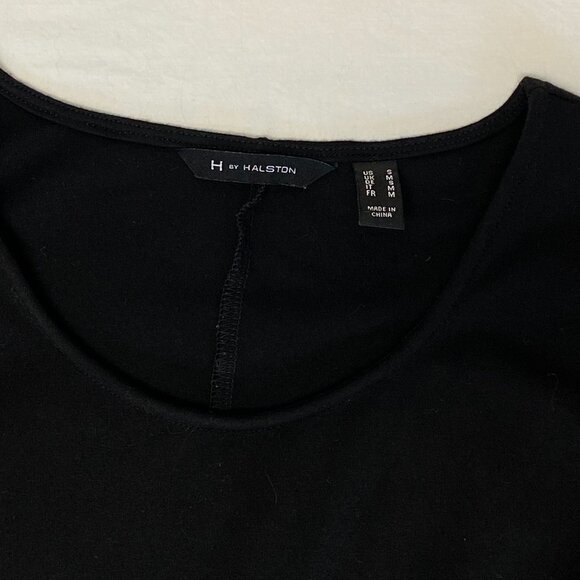 H by Halston Short Sleeve Princess Seam Faux Wrap Tulip Front Knit Top Black S - Picture 11 of 12